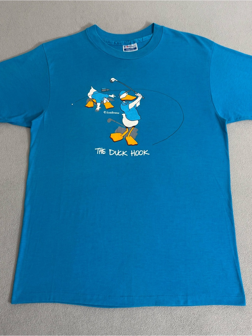 Vintage 90s The Duck Hook T-shirt Size L Golfing Duck Humor USA Made Golf Art